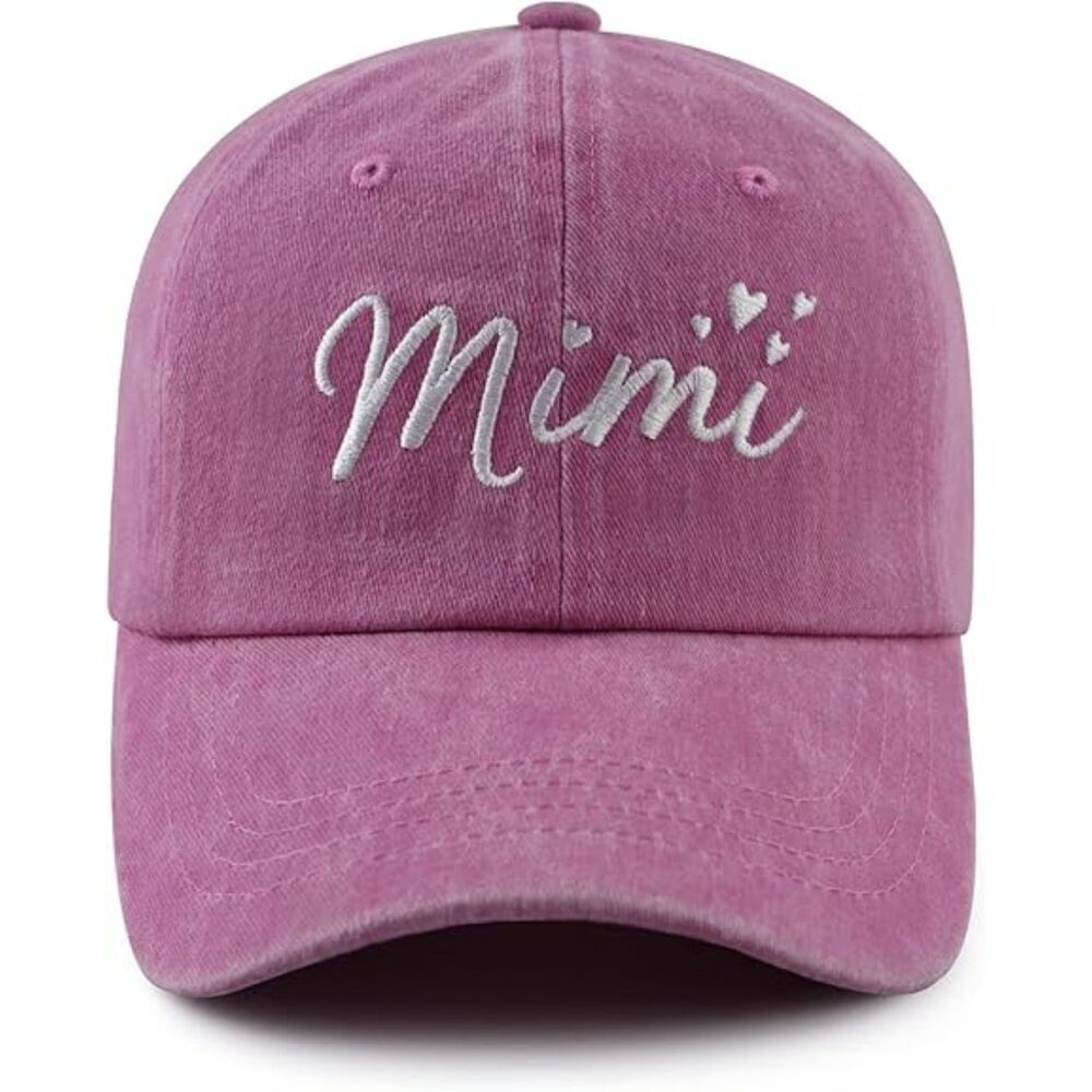 Unisex Pink Washed 100% Cotton Mimi Embroidered Adjustable Classic Baseball Cap